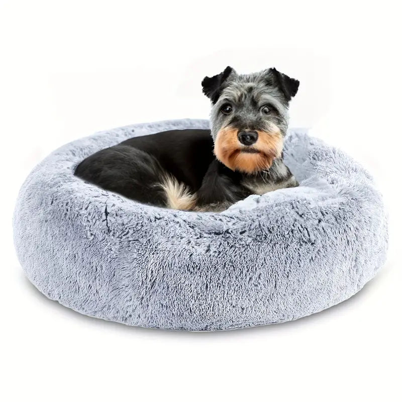 Dog Donut Bed - Fluffy - Large - Light Grey - Pet Wipes & Poo Bags