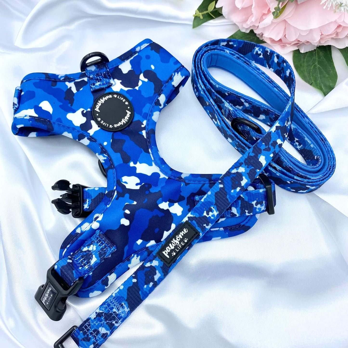 Blue Camo Dog Harness - Pet Wipes & Poo Bags