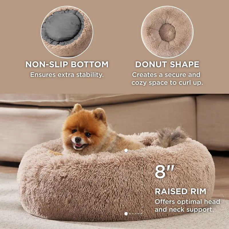 Dog Donut Bed - Fluffy - Large - Light Grey - Pet Wipes & Poo Bags
