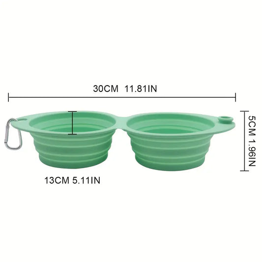 Dog Bowl - Outdoor - Portable - Silicone - Dual - Pet Wipes & Poo Bags