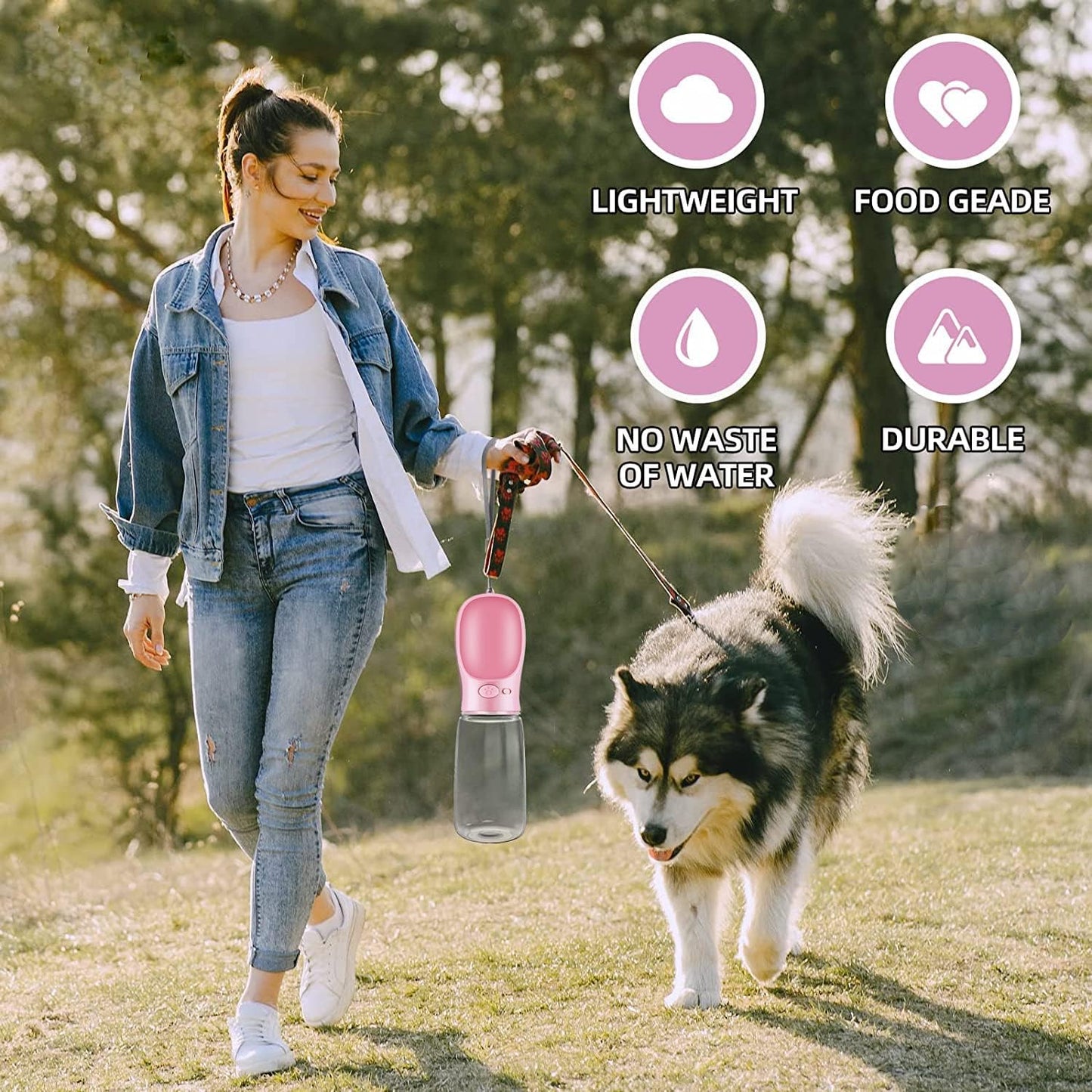 Dog Water Bottle - Portable - Pet Wipes & Poo Bags