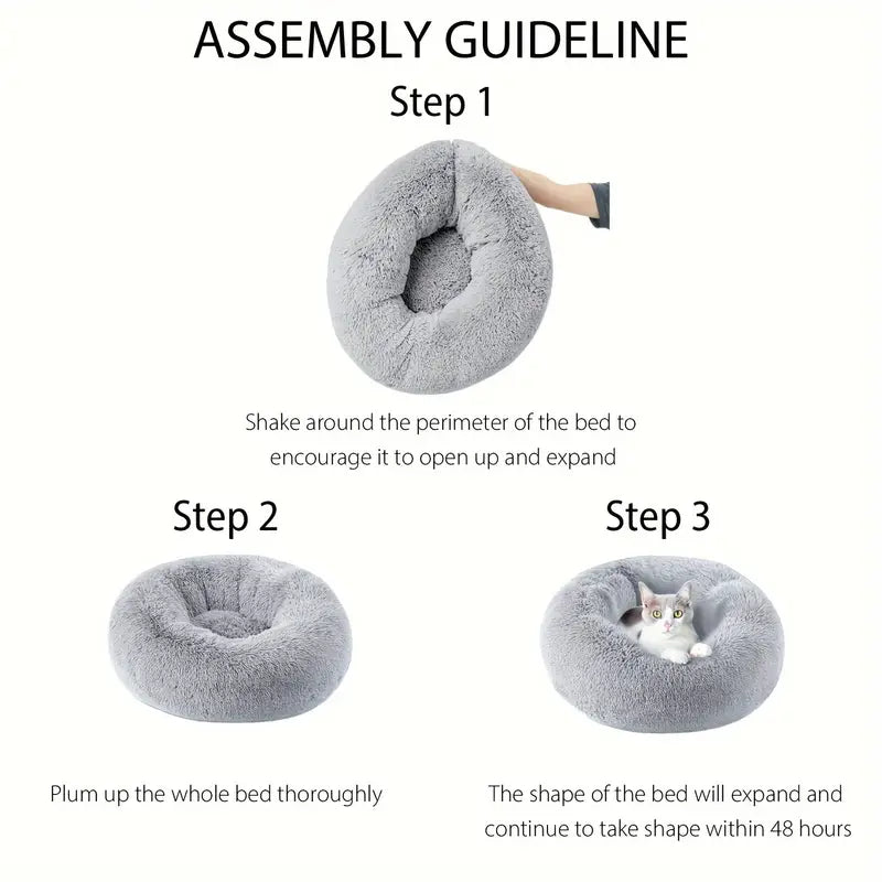 Dog Donut Bed - Fluffy - Large - Light Grey - Pet Wipes & Poo Bags