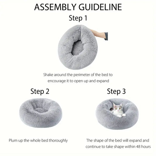 Dog Donut Bed - Fluffy - Large - Light Grey - Pet Wipes & Poo Bags