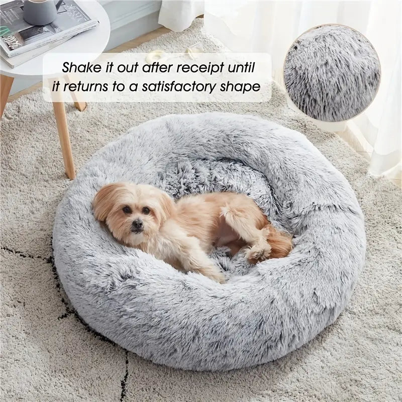 Dog Donut Bed - Fluffy - Large - Light Grey - Pet Wipes & Poo Bags
