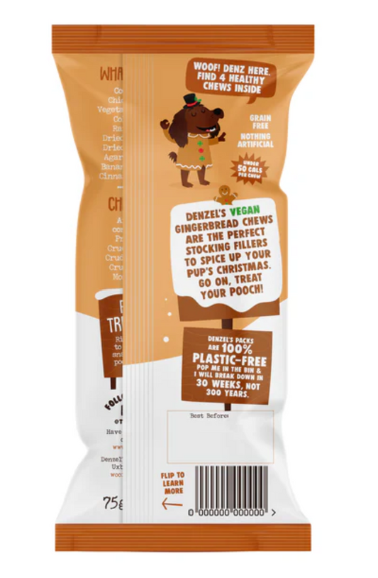 Denzel's Vegan Dog Chews - Gingerbread, Soft-baked - Gingerbread, Banana & Carrot - 50g - x2PACKS