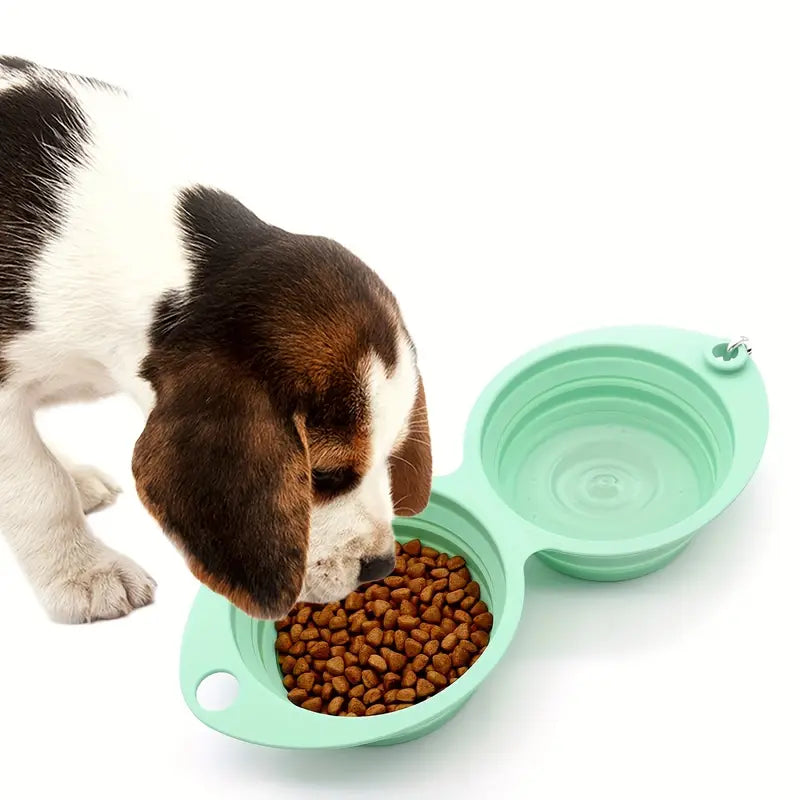 Dog Bowl - Outdoor - Portable - Silicone - Dual - Pet Wipes & Poo Bags