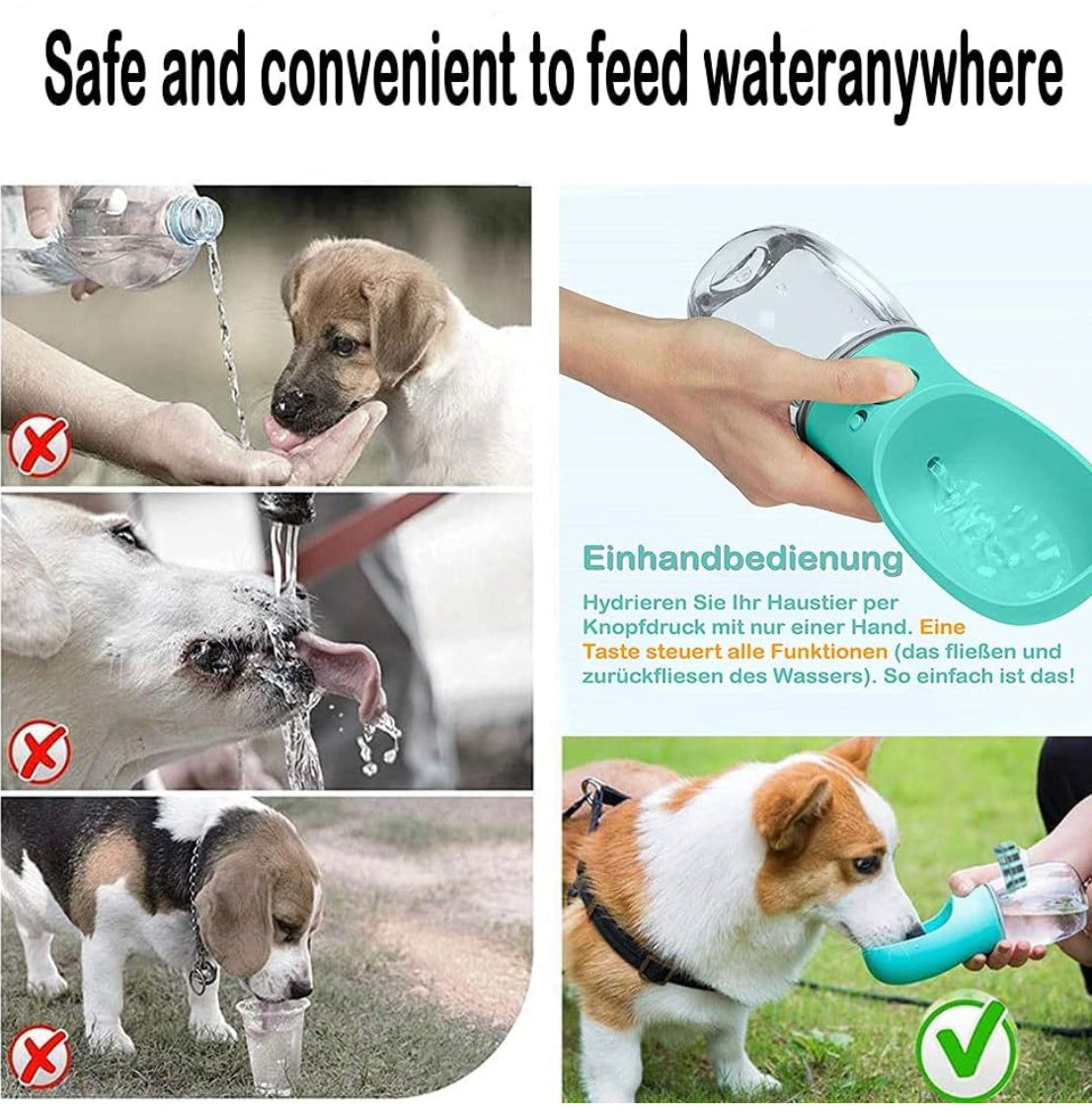 Dog Water Bottle - Portable - Pet Wipes & Poo Bags